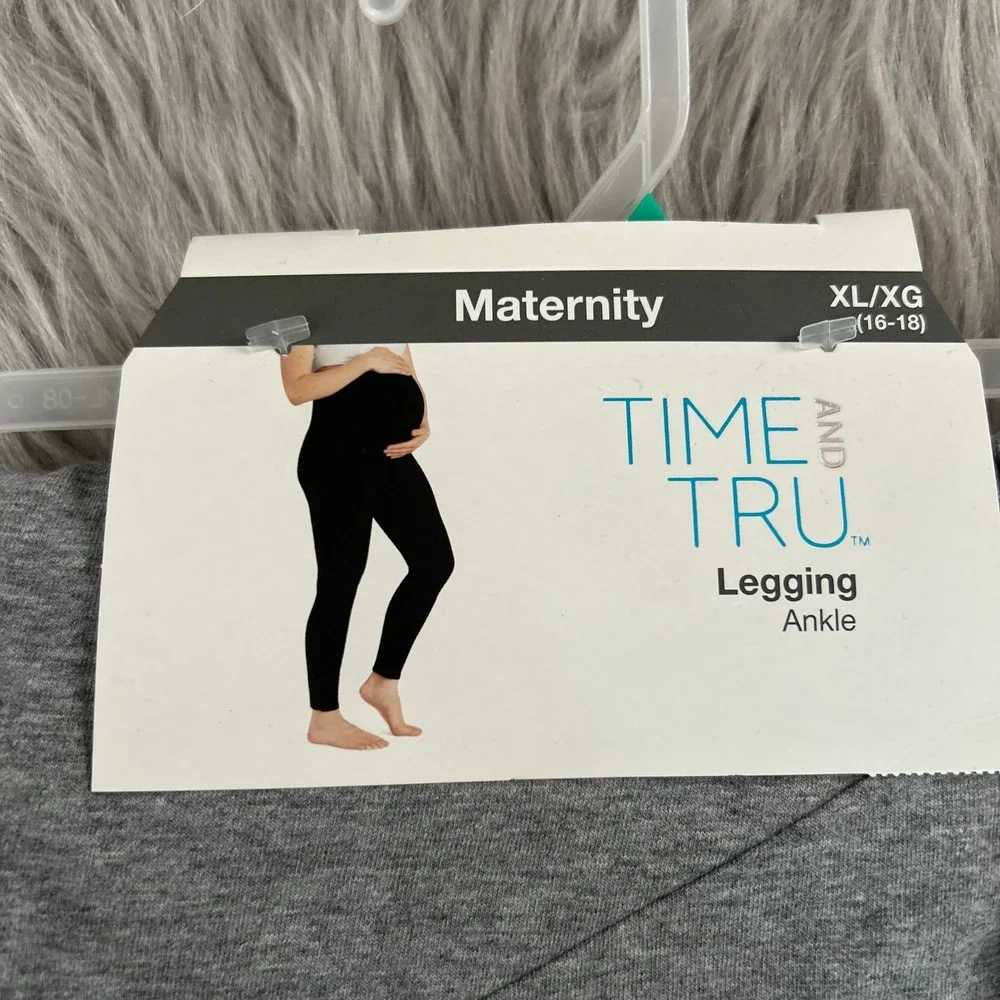 Time And Tru Maternity Ankle Leggings Womens Size XL Gray Stretchy Pants‎ - Picture 2 of 5